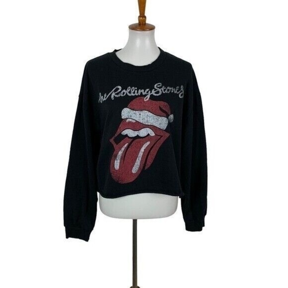 The Rolling Stones Women's Sweater XXL Black‎ Cropped Graphic Band Tee